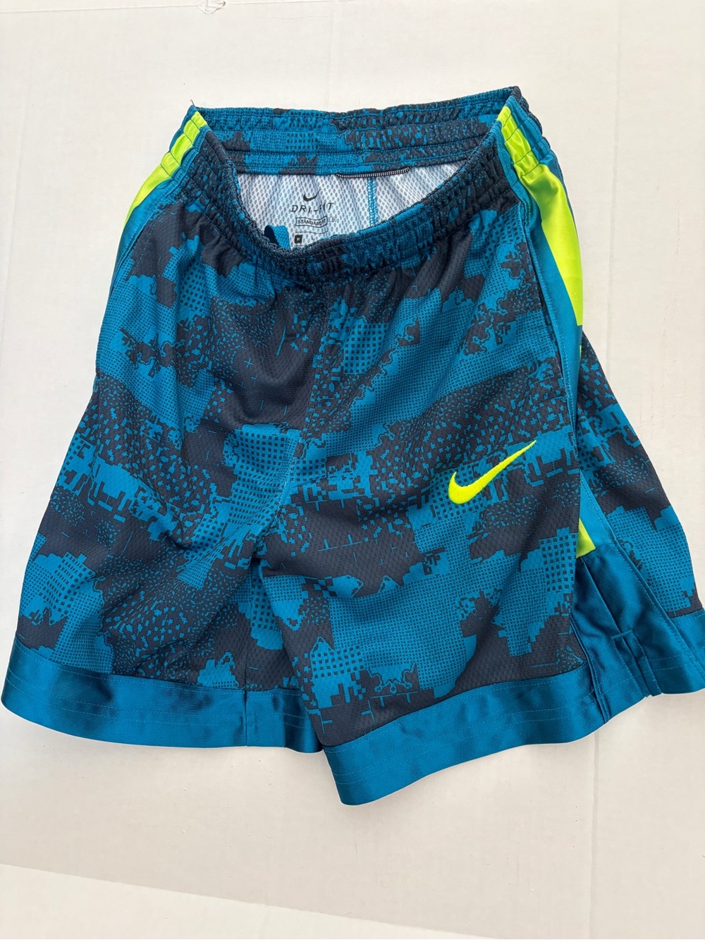 Nike Blue Teal Neon Yellow Boys Athletic Shorts